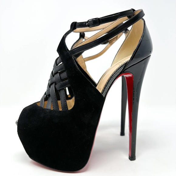Christian Louboutin Carlota Platform Heels Pumps Suede Black EU 37 US 7 - Picture 3 of 12